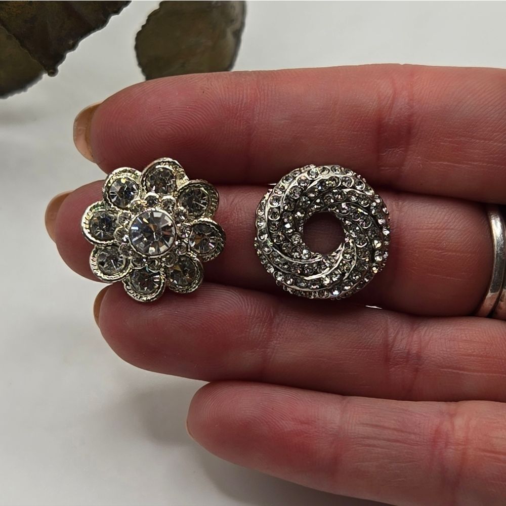 "5/$40" Pair of Mismatched Silver Rhinestone Fancy Stud Post Earrings